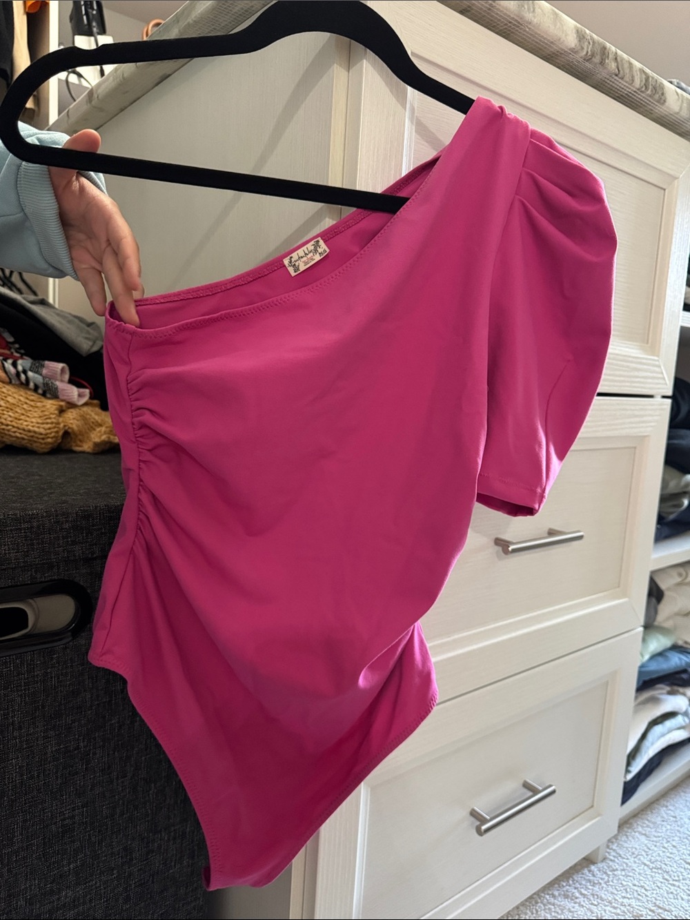 Asymmetrical One-Shoulder Pink Bodysuit by Unbranded
